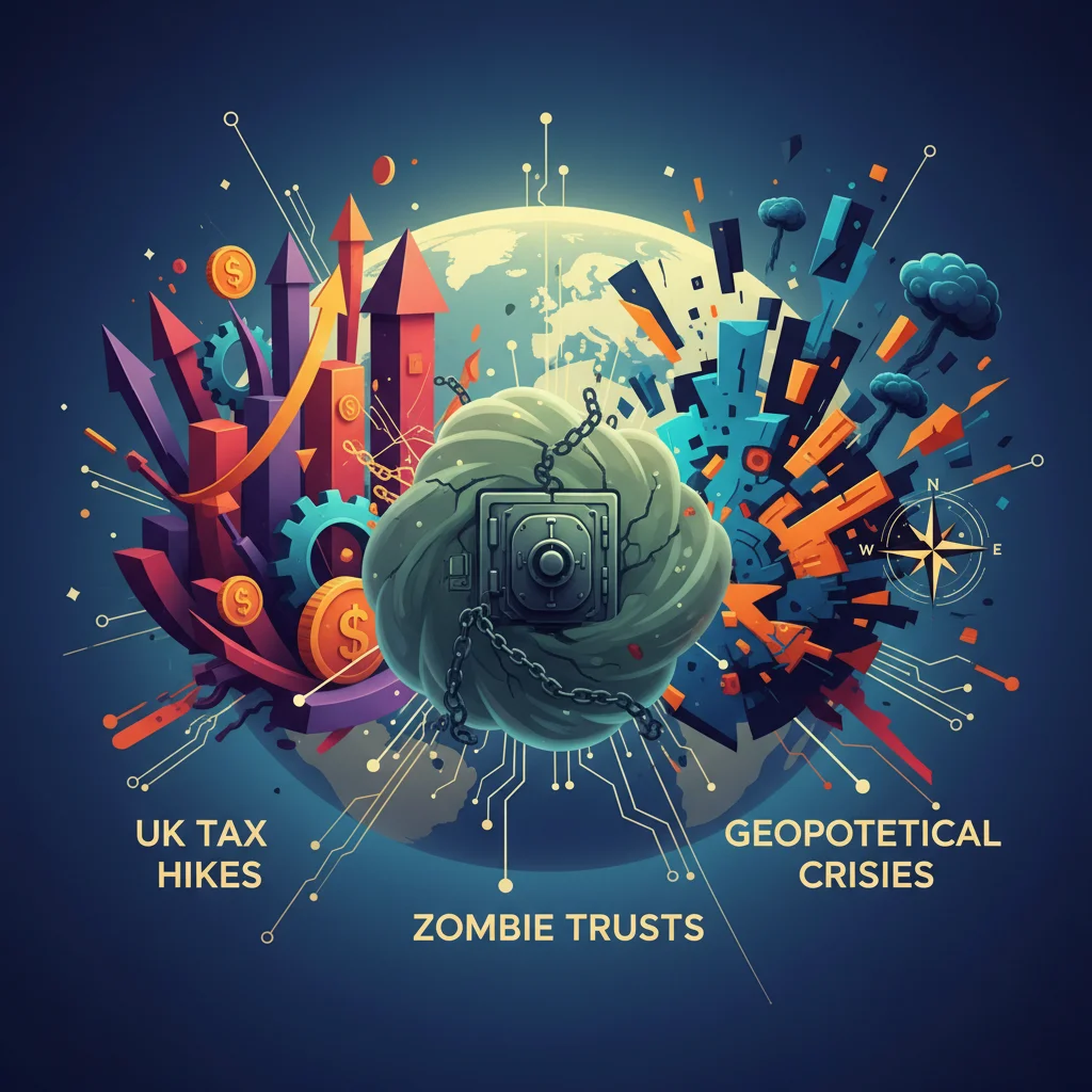 A Triple Threat to Global Stability: Decoding UK Tax Hikes, “Zombie Trusts,” and Geopolitical Crises